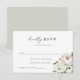 Convites Placa RSVP de Casamento de Penas Brancas Floral Bl