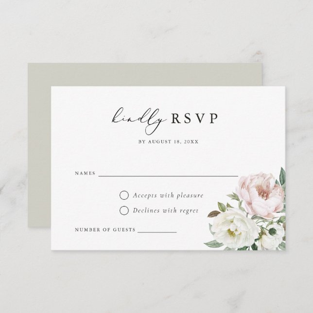 Convites Placa RSVP de Casamento de Penas Brancas Floral Bl (Frente/Verso)