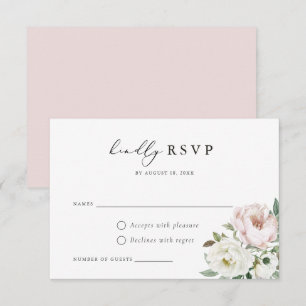 Convites Placa RSVP de Casamento de Penas Brancas Floral Bl