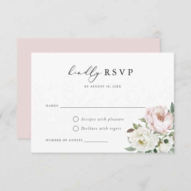 Convites Placa RSVP de Casamento de Penas Brancas Floral Bl (Frente/Verso)
