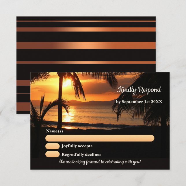 Convites Placa RSVP de Casamento de Praia de Palm Tropical (Frente/Verso)
