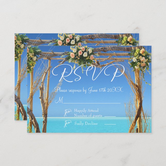 Convites Placa RSVP de Casamento de Praia Tropical Floral T (Frente/Verso)