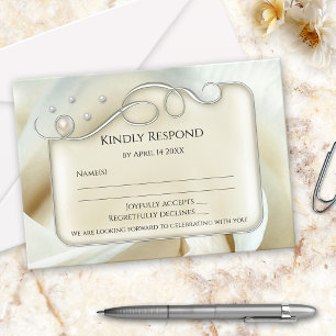 Convites Placa RSVP de Casamento de Rosa de Ivory Pearl Sil