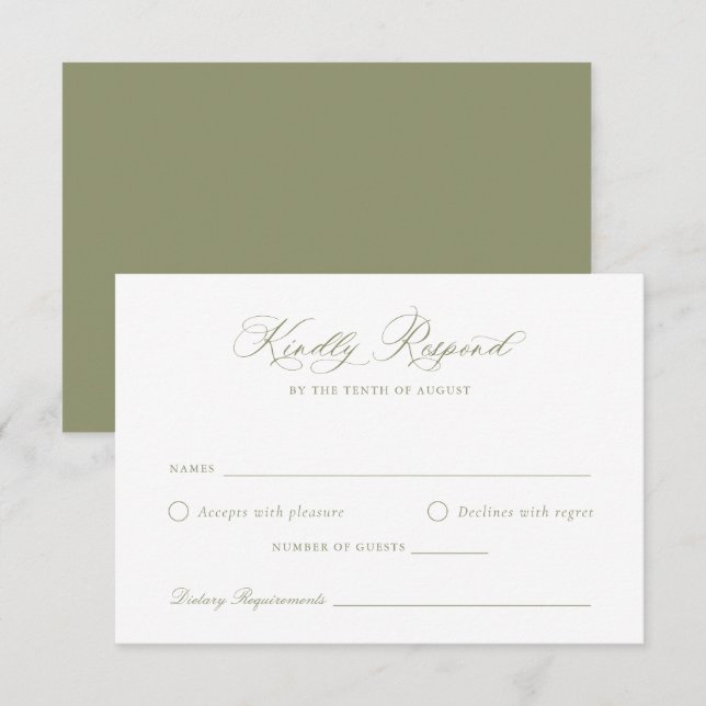 Convites Placa RSVP de Casamento de Sage do Script de Calig (Frente/Verso)