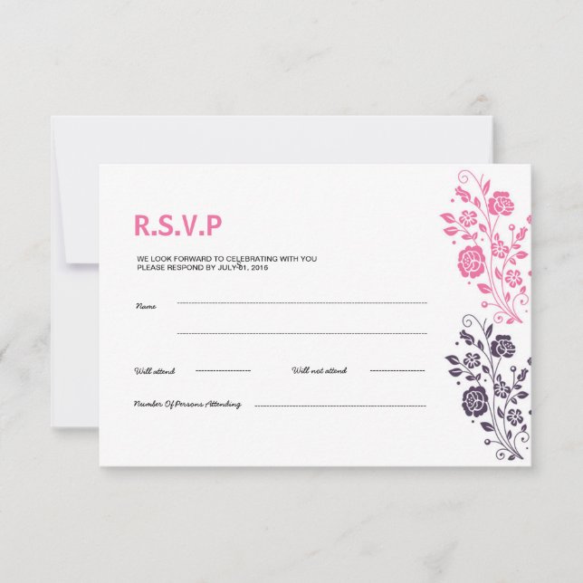 Convites Placa RSVP de Casamento Floral (Frente)