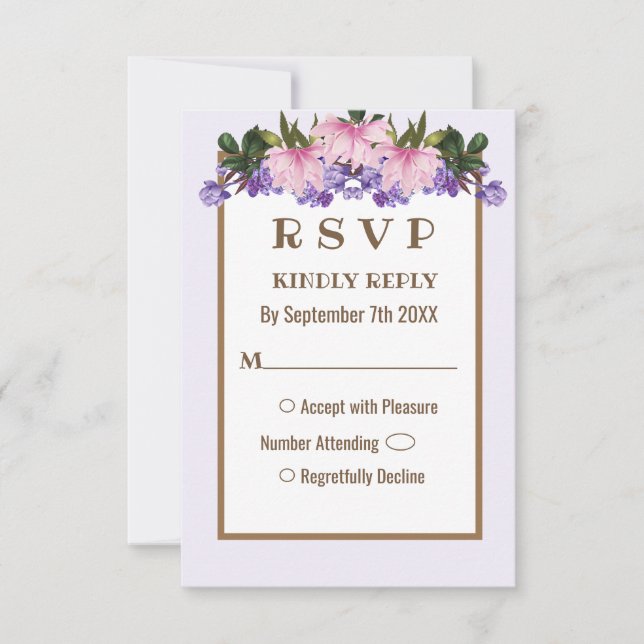 Convites Placa RSVP de Casamento Floral da Lavanda Magnolia (Frente)