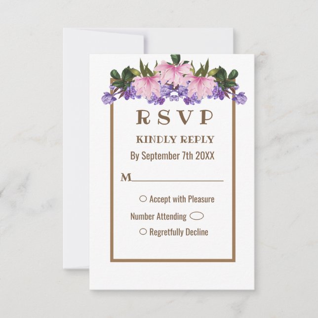 Convites Placa RSVP de Casamento Floral da Lavanda Magnolia (Frente)