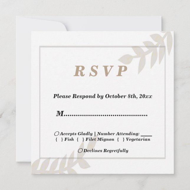 Convites Placa RSVP de Casamento Floral de ouro (Frente)