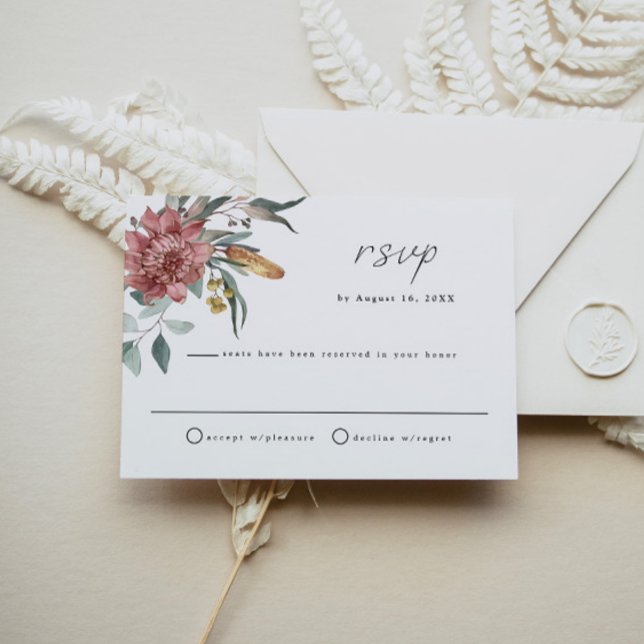 Convites Placa RSVP de Casamento Floral de Rosa Blush MARGO (Criador carregado)