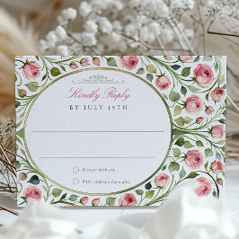 Convites Placa RSVP de Casamento Floral de Rosas Rosa