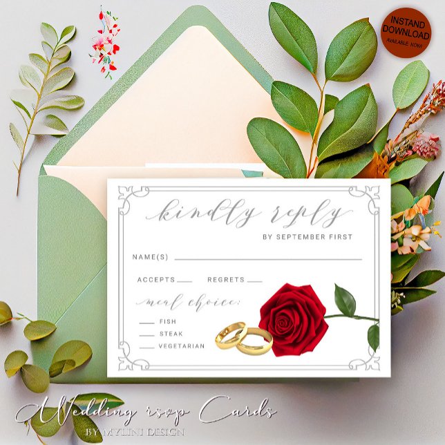 Convites Placa RSVP de Casamento Floral de rosas vermelhas  (Criador carregado)