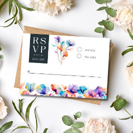Convites Placa RSVP de Casamento Floral de Watercolor Brigh