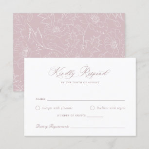 Convites Placa RSVP de Casamento Floral Mauve Blush