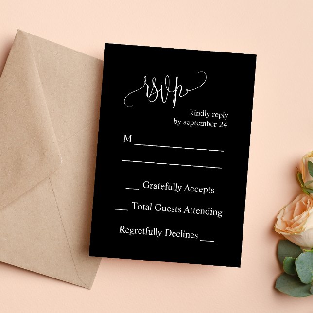 Convites Placa RSVP de Casamento Minimalista Moderno Preto  (Criador carregado)