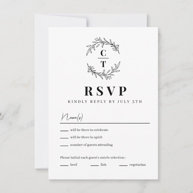 Convites Placa RSVP de Casamento Monograma Simples (Frente)