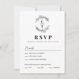 Convites Placa RSVP de Casamento Monograma Simples