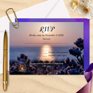 Convites Placa RSVP de Casamento no inverno Sunset Costeira