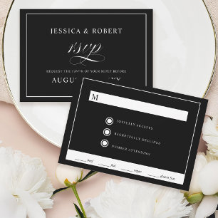 Convites Placa RSVP de Casamento Preto Elegante Script