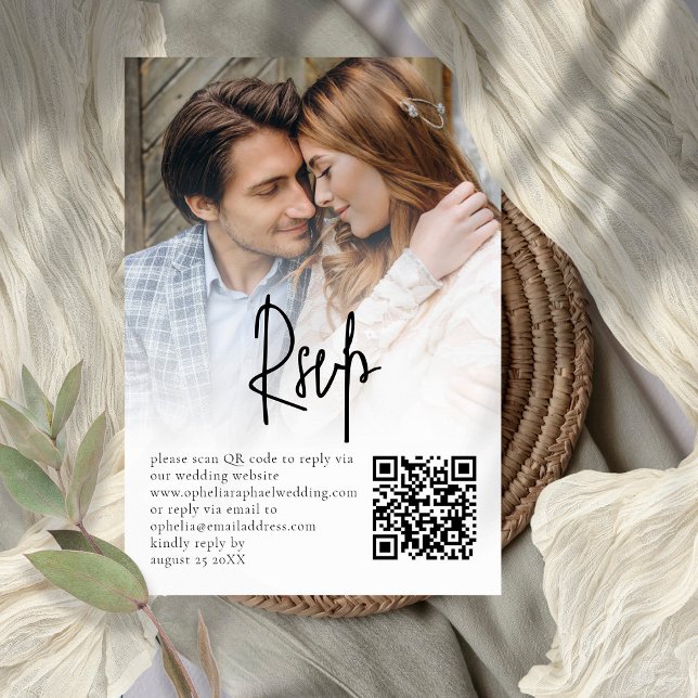 Convites Placa RSVP de Casamento QR de Sobreposição de Foto (Criador carregado)