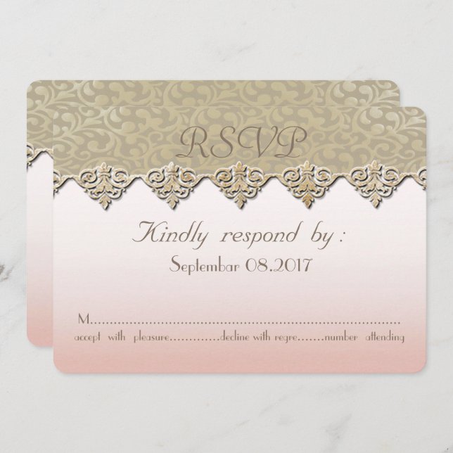 Convites Placa RSVP de Casamento tema damasco Chic Elegante (Frente/Verso)
