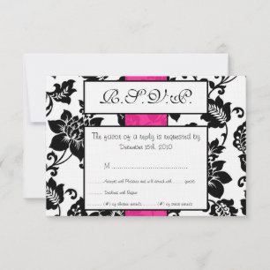 Convites Placa RSVP de Casamento tema damasco Floral Preta/
