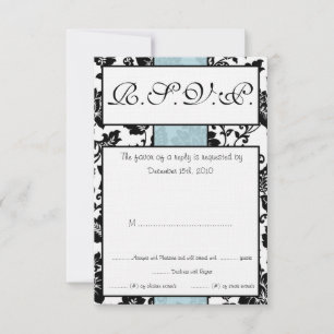 Convites Placa RSVP de Casamento tema damasco Floral Preta/