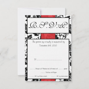 Convites Placa RSVP de Casamento tema damasco Floral Preta/