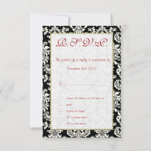 Convites Placa RSVP de Casamento tema damasco Preto/Branco