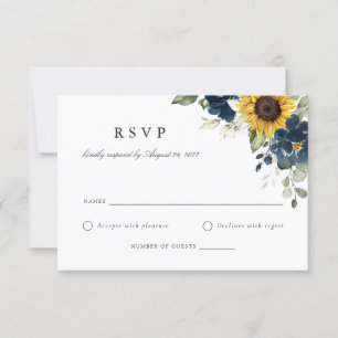 Convites Placa RSVP de Casamentos Azuis de Floral Girassóis
