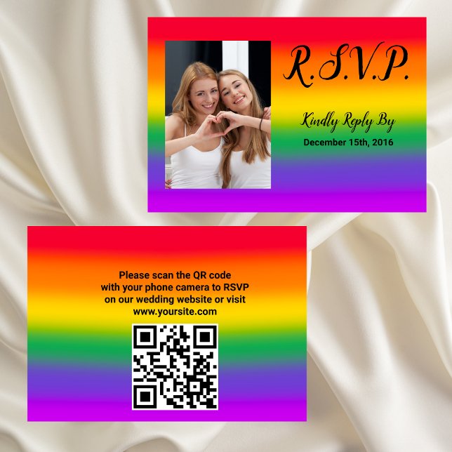 Convites Placa RSVP de Código QR Orgulho gay do Rainbow (Criador carregado)
