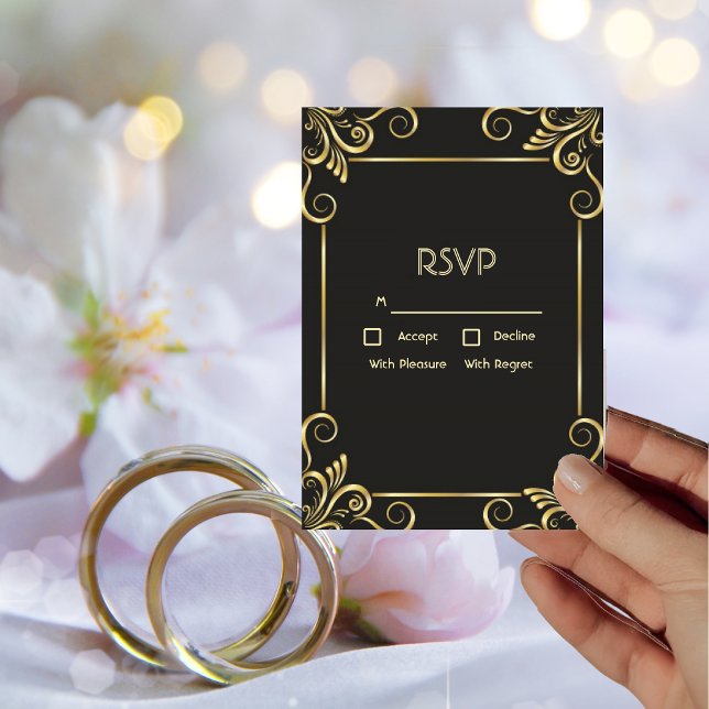 Convites Placa RSVP de Deco de Arte Dourada Elegante (Criador carregado)