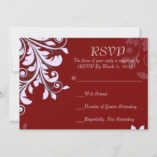 Convites Placa RSVP de Design de Swirls Floral Vermelha Ele