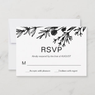 Convites Placa RSVP de Folhas Botânicas Desenhadas à Mão