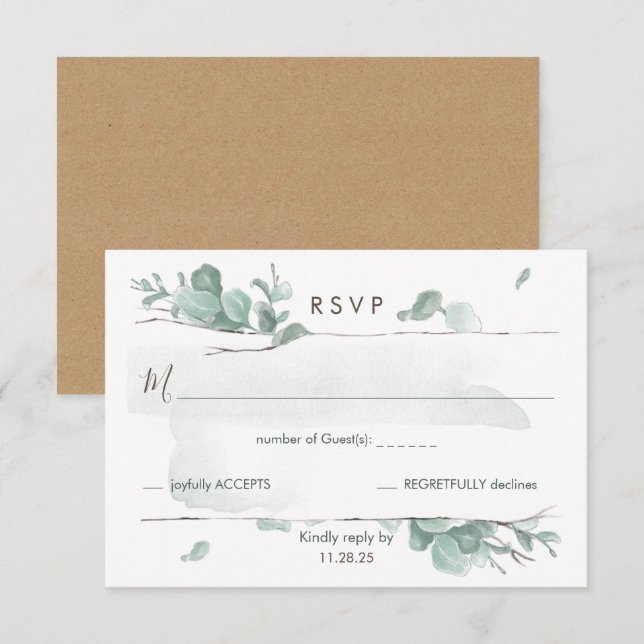 Convites Placa RSVP de Gabinete Eucalyptus Russo (Frente/Verso)