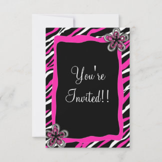 Convites Placa RSVP de Impressão Zebra - Rosa Hot com Flore