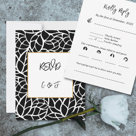 Convites Placa RSVP de Padrão de Folhagem de Abstrato branc