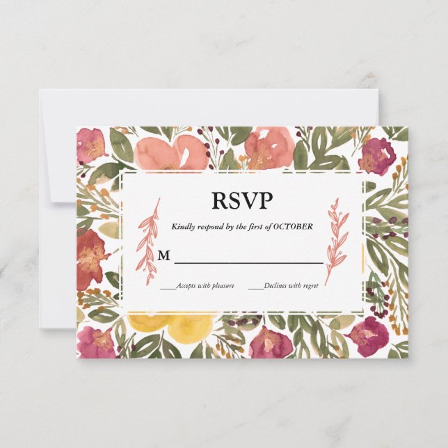 Convites Placa RSVP de Pintura de Bloom Botânico (Frente)