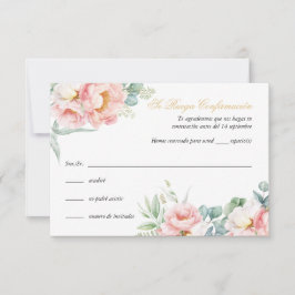 Convites Placa RSVP de Quinceañera, Dourada rosa, em espanh