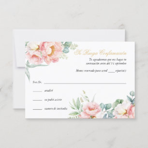 Convites Placa RSVP de Quinceañera, Dourada rosa, em espanh
