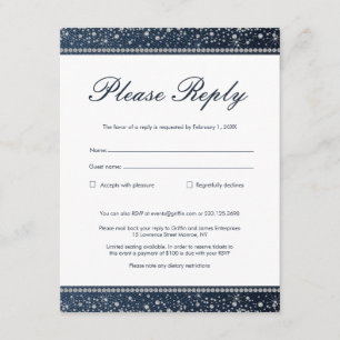 Convites Placa RSVP de Resposta de Denim e Diamantes
