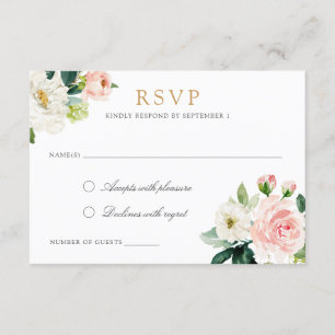Convites Placa RSVP de Resposta Romântica Branca Floral