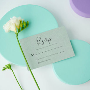 Convites Placa RSVP de Script Preto Simples e Verde Claro