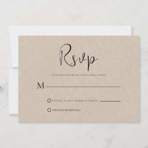Convites Placa RSVP de Script Preto Simples Linen Linen Tan