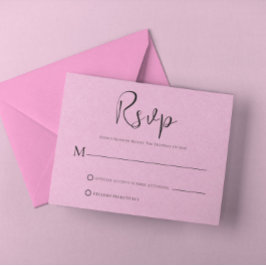 Convites Placa RSVP de Script Preto Simples Linen para rosa