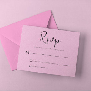 Convites Placa RSVP de Script Preto Simples Linen para rosa