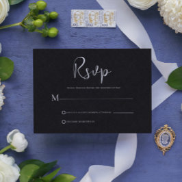 Convites Placa RSVP de Script Preto Simples Linn Preto Pret