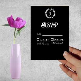 Convites Placa RSVP do Monograma preto Elegante