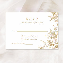 Convites Placa RSVP Dourada de Vintagem Floral Elegante