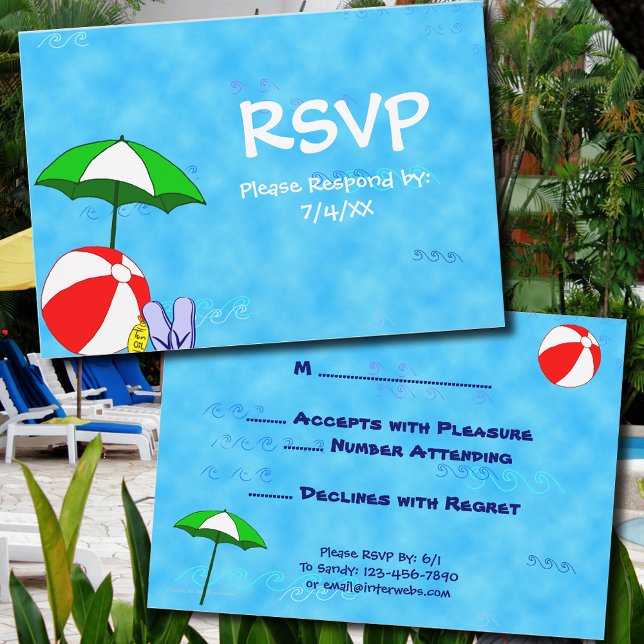 Convites Placa RSVP Editável Piscina ou Beach Party 3.5x5 (Criador carregado)