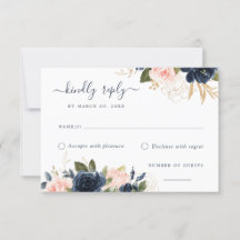 Placa RSVP Elegante de Blush e Marinho Floral